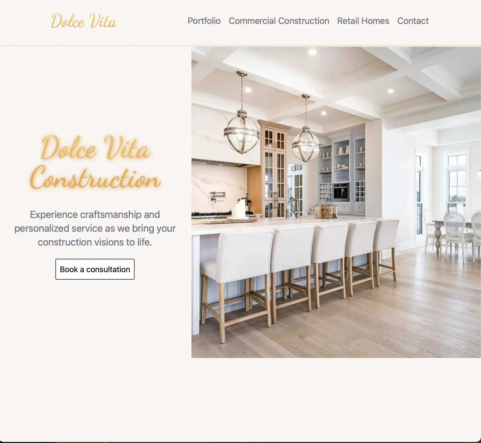 Creative web design Halifax for Dolce Vita Construction, featuring an interactive image grid and carousel to showcase construction projects in Nova Scotia